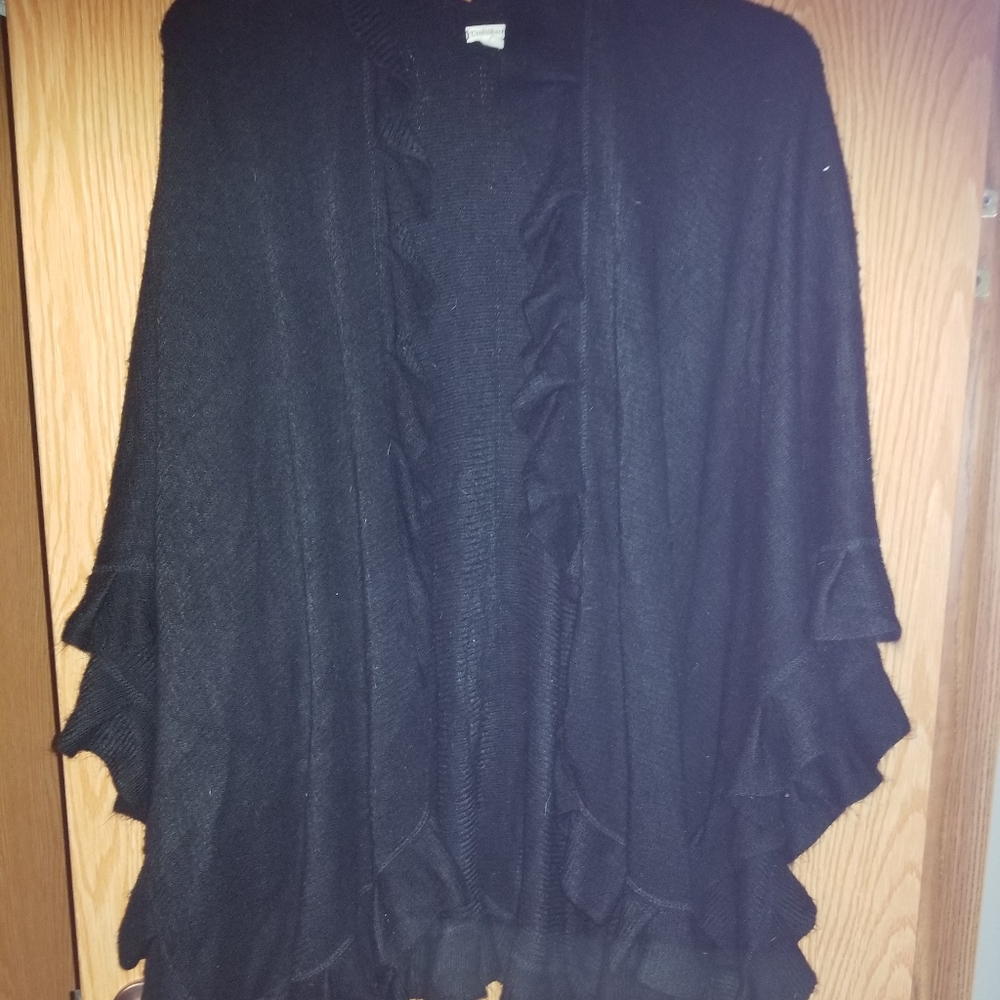 Soft Black Ruffled Ruana One Size